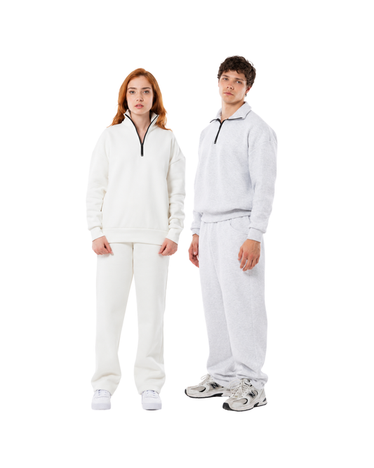 Felpa unisex collo alto mezza zip manica lunga boxyfit