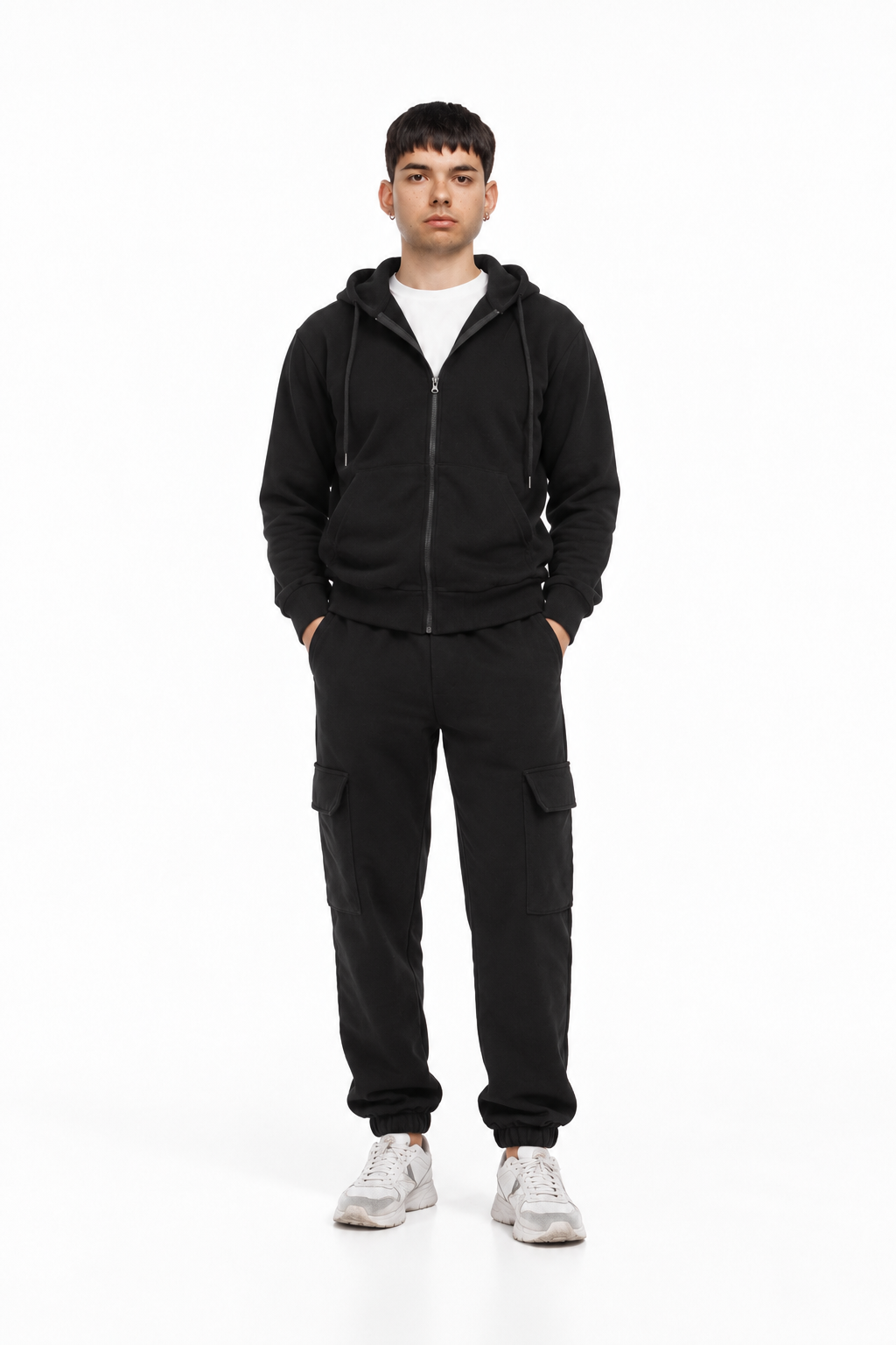 Felpa uomo regular cappuccio, marsupio e zip manica lunga