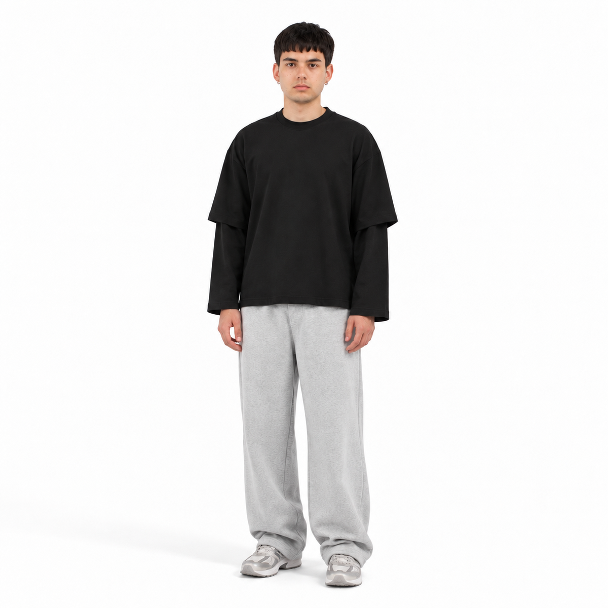 T shirt uomo boxyfit collo in maglina manica lunga