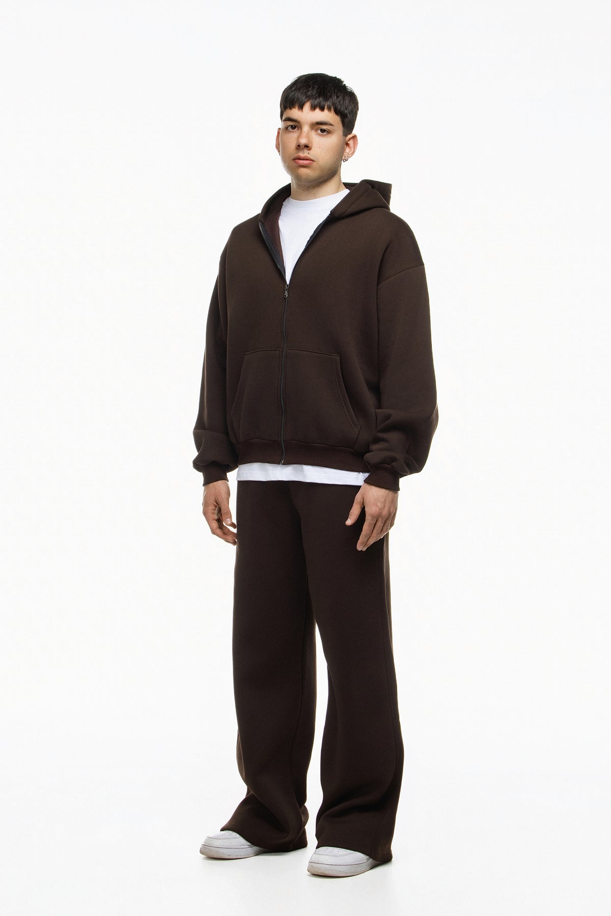 Felpa unisex cappuccio marsupio zip manica lunga boxyfit
